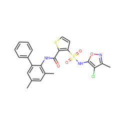 Cc1cc(C)c(NC(=O)c2sccc2S(=O)(=O)Nc2onc(C)c2Cl)c(-c2ccccc2)c1 ZINC000013560312