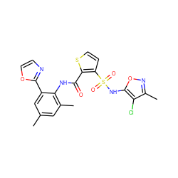 Cc1cc(C)c(NC(=O)c2sccc2S(=O)(=O)Nc2onc(C)c2Cl)c(-c2ncco2)c1 ZINC000013560317