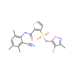 Cc1cc(C)c(NC(=O)c2sccc2S(=O)(=O)Nc2onc(C)c2Cl)c(C#N)c1C ZINC000013560324