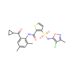 Cc1cc(C)c(NC(=O)c2sccc2S(=O)(=O)Nc2onc(C)c2Cl)c(C(=O)C2CC2)c1 ZINC000013560321