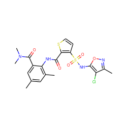 Cc1cc(C)c(NC(=O)c2sccc2S(=O)(=O)Nc2onc(C)c2Cl)c(C(=O)N(C)C)c1 ZINC000013560315