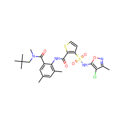 Cc1cc(C)c(NC(=O)c2sccc2S(=O)(=O)Nc2onc(C)c2Cl)c(C(=O)N(C)CC(C)(C)C)c1 ZINC000026146672