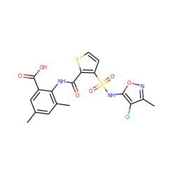 Cc1cc(C)c(NC(=O)c2sccc2S(=O)(=O)Nc2onc(C)c2Cl)c(C(=O)O)c1 ZINC000013560313