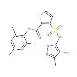 Cc1cc(C)c(NC(=O)c2sccc2S(=O)(=O)Nc2onc(C)c2Cl)c(C)c1 ZINC000013560310