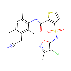 Cc1cc(C)c(NC(=O)c2sccc2S(=O)(=O)Nc2onc(C)c2Cl)c(C)c1CC#N ZINC000013801630