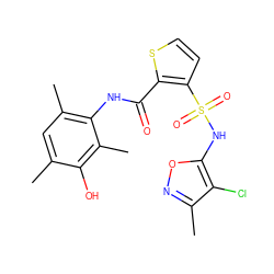 Cc1cc(C)c(NC(=O)c2sccc2S(=O)(=O)Nc2onc(C)c2Cl)c(C)c1O ZINC000002008213