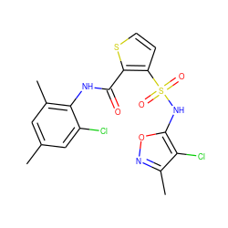 Cc1cc(C)c(NC(=O)c2sccc2S(=O)(=O)Nc2onc(C)c2Cl)c(Cl)c1 ZINC000013560311