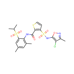 Cc1cc(C)c(NC(=O)c2sccc2S(=O)(=O)Nc2onc(C)c2Cl)c(S(=O)(=O)C(C)C)c1 ZINC000026146617