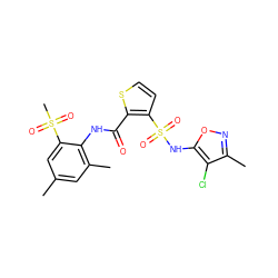 Cc1cc(C)c(NC(=O)c2sccc2S(=O)(=O)Nc2onc(C)c2Cl)c(S(C)(=O)=O)c1 ZINC000013560316