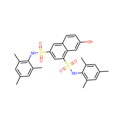 Cc1cc(C)c(NS(=O)(=O)c2cc(S(=O)(=O)Nc3c(C)cc(C)cc3C)c3cc(O)ccc3c2)c(C)c1 ZINC000043152912