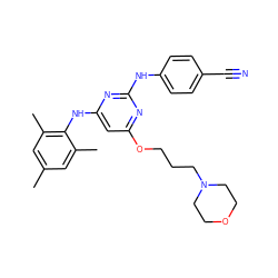 Cc1cc(C)c(Nc2cc(OCCCN3CCOCC3)nc(Nc3ccc(C#N)cc3)n2)c(C)c1 ZINC000096911463