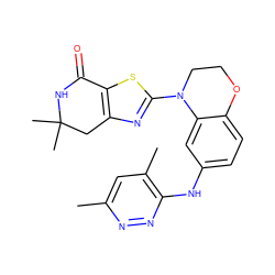 Cc1cc(C)c(Nc2ccc3c(c2)N(c2nc4c(s2)C(=O)NC(C)(C)C4)CCO3)nn1 ZINC000040949919