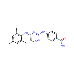 Cc1cc(C)c(Nc2ccnc(Nc3ccc(C(N)=O)cc3)n2)c(C)c1 ZINC000115424703