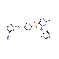 Cc1cc(C)c(Nc2nc(C)ccc2S(=O)(=O)c2ccc(OCc3cccc(C#N)c3)cc2)c(C)c1 ZINC000028570020