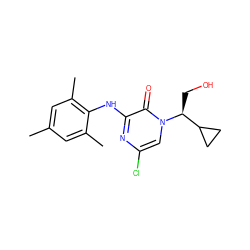 Cc1cc(C)c(Nc2nc(Cl)cn([C@@H](CO)C3CC3)c2=O)c(C)c1 ZINC000043076697