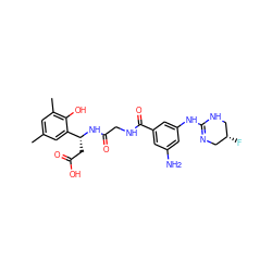 Cc1cc(C)c(O)c([C@@H](CC(=O)O)NC(=O)CNC(=O)c2cc(N)cc(NC3=NC[C@@H](F)CN3)c2)c1 ZINC000028714310