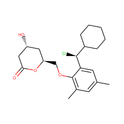 Cc1cc(C)c(OC[C@@H]2C[C@@H](O)CC(=O)O2)c([C@@H](Cl)C2CCCCC2)c1 ZINC000013824747