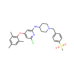 Cc1cc(C)c(Oc2cc(Cl)nc(NC3CCN(Cc4ccc(S(C)(=O)=O)cc4)CC3)c2)c(C)c1 ZINC001772652122