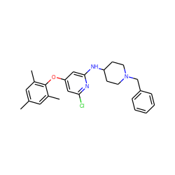 Cc1cc(C)c(Oc2cc(Cl)nc(NC3CCN(Cc4ccccc4)CC3)c2)c(C)c1 ZINC001772645323