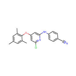 Cc1cc(C)c(Oc2cc(Cl)nc(Nc3ccc(C#N)cc3)c2)c(C)c1 ZINC000653701075