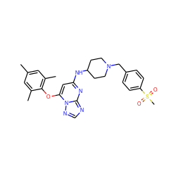 Cc1cc(C)c(Oc2cc(NC3CCN(Cc4ccc(S(C)(=O)=O)cc4)CC3)nc3ncnn23)c(C)c1 ZINC000299870685