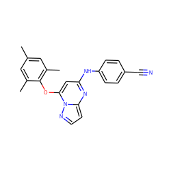 Cc1cc(C)c(Oc2cc(Nc3ccc(C#N)cc3)nc3ccnn23)c(C)c1 ZINC000169308819