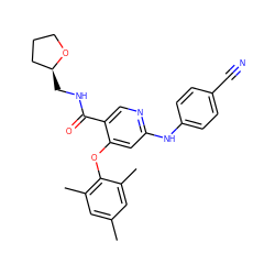 Cc1cc(C)c(Oc2cc(Nc3ccc(C#N)cc3)ncc2C(=O)NC[C@H]2CCCO2)c(C)c1 ZINC000299827955