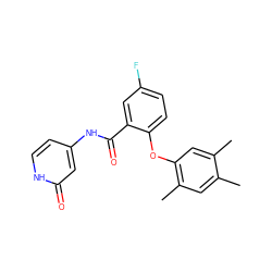 Cc1cc(C)c(Oc2ccc(F)cc2C(=O)Nc2cc[nH]c(=O)c2)cc1C ZINC000143194329