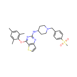 Cc1cc(C)c(Oc2nc(NC3CCN(Cc4ccc(S(C)(=O)=O)cc4)CC3)nc3ccsc23)c(C)c1 ZINC001772651538