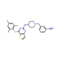 Cc1cc(C)c(Oc2nc(NC3CCN(Cc4cccc(C#N)c4)CC3)nc3ccsc23)c(C)c1 ZINC001772646358