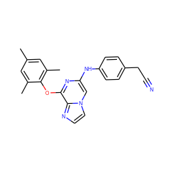 Cc1cc(C)c(Oc2nc(Nc3ccc(CC#N)cc3)cn3ccnc23)c(C)c1 ZINC000219786316