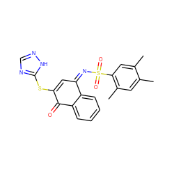 Cc1cc(C)c(S(=O)(=O)/N=C2/C=C(Sc3ncn[nH]3)C(=O)c3ccccc32)cc1C ZINC000100596903