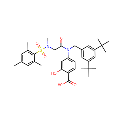 Cc1cc(C)c(S(=O)(=O)N(C)CC(=O)N(Cc2cc(C(C)(C)C)cc(C(C)(C)C)c2)c2ccc(C(=O)O)c(O)c2)c(C)c1 ZINC000299838746