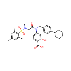 Cc1cc(C)c(S(=O)(=O)N(C)CC(=O)N(Cc2ccc(C3CCCCC3)cc2)c2ccc(C(=O)O)c(O)c2)c(C)c1 ZINC000072114895