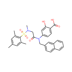 Cc1cc(C)c(S(=O)(=O)N(C)CC(=O)N(Cc2ccc3ccccc3c2)c2ccc(C(=O)O)c(O)c2)c(C)c1 ZINC000299838375