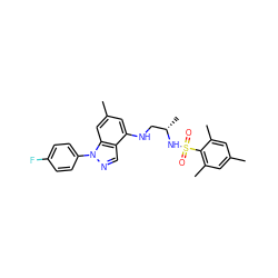 Cc1cc(C)c(S(=O)(=O)N[C@@H](C)CNc2cc(C)cc3c2cnn3-c2ccc(F)cc2)c(C)c1 ZINC000066077309