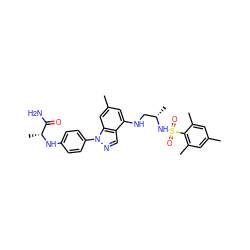 Cc1cc(C)c(S(=O)(=O)N[C@@H](C)CNc2cc(C)cc3c2cnn3-c2ccc(N[C@H](C)C(N)=O)cc2)c(C)c1 ZINC000066075425