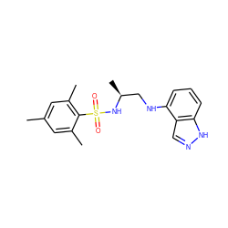 Cc1cc(C)c(S(=O)(=O)N[C@@H](C)CNc2cccc3[nH]ncc23)c(C)c1 ZINC000043129900