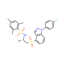 Cc1cc(C)c(S(=O)(=O)N[C@@H](C)CS(=O)(=O)c2cccc3c2cnn3-c2ccc(F)cc2)c(C)c1 ZINC000137430921