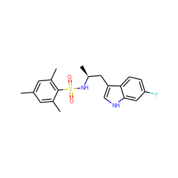 Cc1cc(C)c(S(=O)(=O)N[C@@H](C)Cc2c[nH]c3cc(F)ccc23)c(C)c1 ZINC000028820804