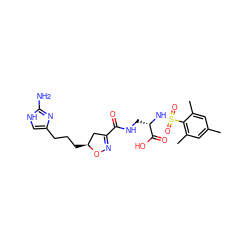 Cc1cc(C)c(S(=O)(=O)N[C@@H](CNC(=O)C2=NO[C@@H](CCCc3c[nH]c(N)n3)C2)C(=O)O)c(C)c1 ZINC000027312918