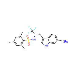 Cc1cc(C)c(S(=O)(=O)N[C@@H](Cc2c[nH]c3cc(C#N)ccc23)C(F)(F)F)c(C)c1 ZINC000034636655