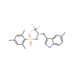 Cc1cc(C)c(S(=O)(=O)N[C@@H](Cc2c[nH]c3ccc(C)cc23)C(F)(F)F)c(C)c1 ZINC000103253852