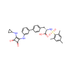 Cc1cc(C)c(S(=O)(=O)N[C@@H](Cc2ccc(-c3cccc(Nc4c(NC5CC5)c(=O)c4=O)c3)cc2)C(=O)O)c(C)c1 ZINC000101122119