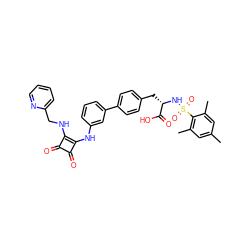 Cc1cc(C)c(S(=O)(=O)N[C@@H](Cc2ccc(-c3cccc(Nc4c(NCc5ccccn5)c(=O)c4=O)c3)cc2)C(=O)O)c(C)c1 ZINC000100073138