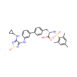 Cc1cc(C)c(S(=O)(=O)N[C@@H](Cc2ccc(-c3cccc(Nc4n[s+]([O-])nc4NC4CC4)c3)cc2)C(=O)O)c(C)c1 ZINC000261139879