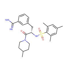 Cc1cc(C)c(S(=O)(=O)N[C@@H](Cc2cccc(C(=N)N)c2)C(=O)N2CCC(C)CC2)c(C)c1 ZINC000003834134