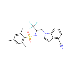 Cc1cc(C)c(S(=O)(=O)N[C@@H](Cn2ccc3c(C#N)cccc32)C(F)(F)F)c(C)c1 ZINC000034642609