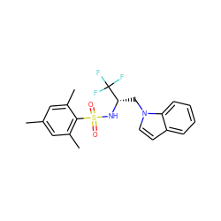 Cc1cc(C)c(S(=O)(=O)N[C@@H](Cn2ccc3ccccc32)C(F)(F)F)c(C)c1 ZINC000035968628