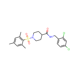 Cc1cc(C)c(S(=O)(=O)N2CCC(C(=O)NCc3ccc(Cl)cc3Cl)CC2)c(C)c1 ZINC000001131413